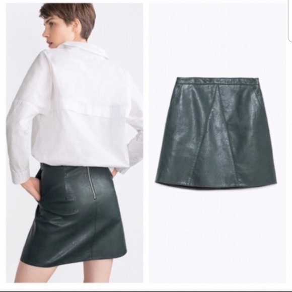 NWOT Zara green faux leather skirt - Picture 2 of 7